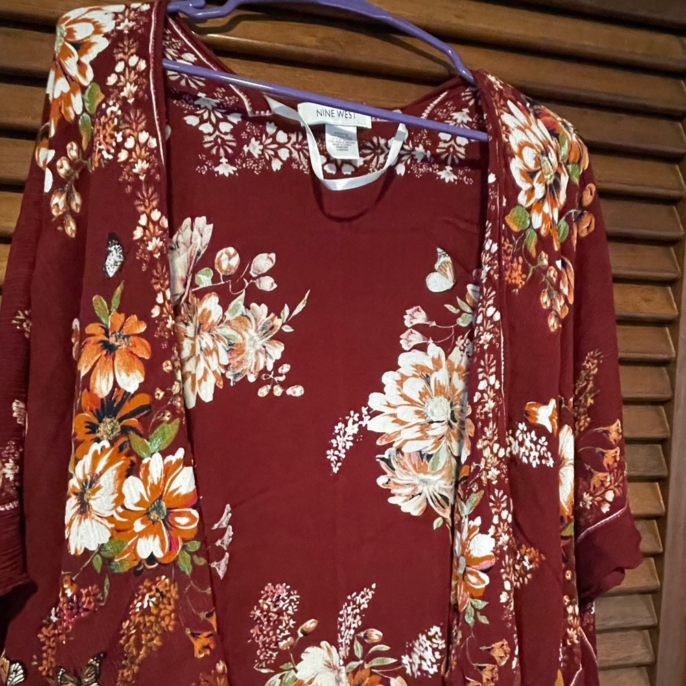 Floral Rayon Poncho - Beach or Pool Swimsuit Cover Up - Plus Size - One Size - Picture 2 of 3